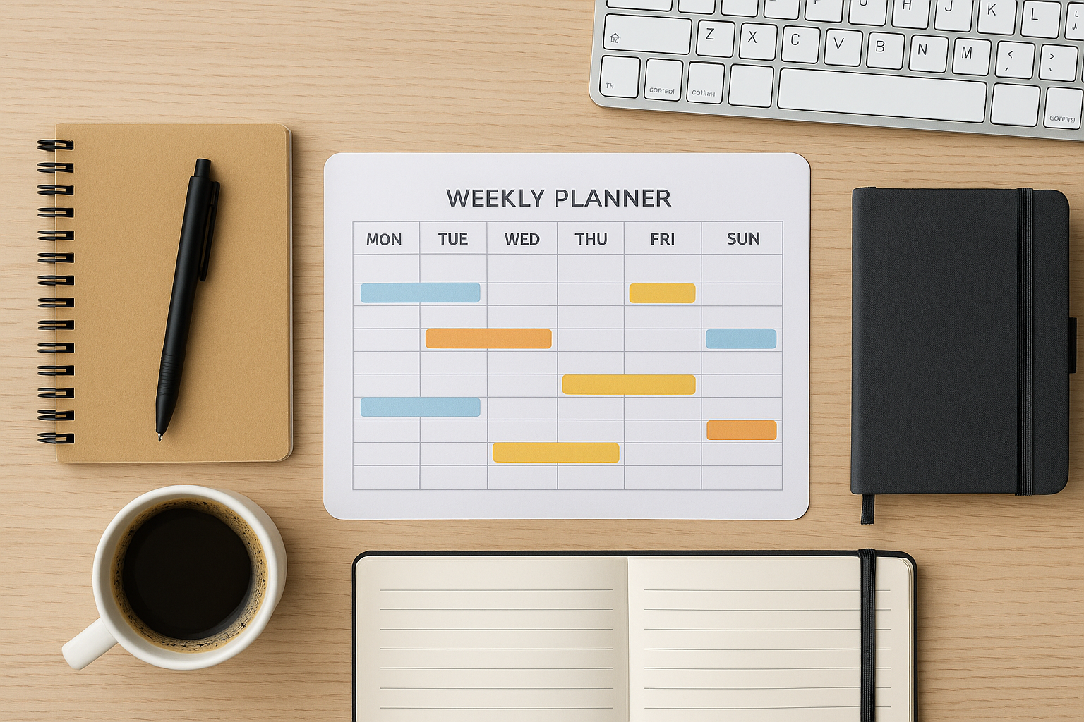 Tagesplan mit farblich codierten Blöcken